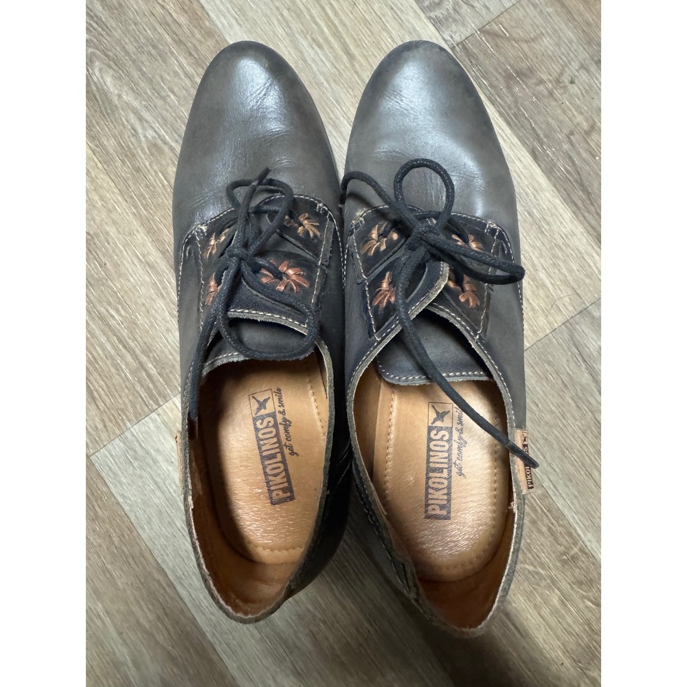 Pikolinos Rotterdam Women Grey Leather Lace Up Oxford Heels Shoes EU 38 - Picture 7 of 11